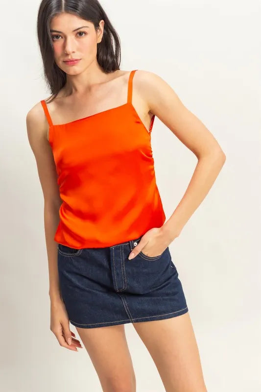 Red Satin Back Tie Detail Cami - Tigbul's Variety Fashion Shop