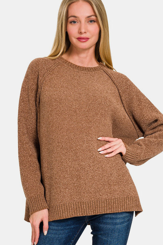 Zenana Side Slit Raglan Sleeve Sweater - Tigbul's Variety Fashion Shop