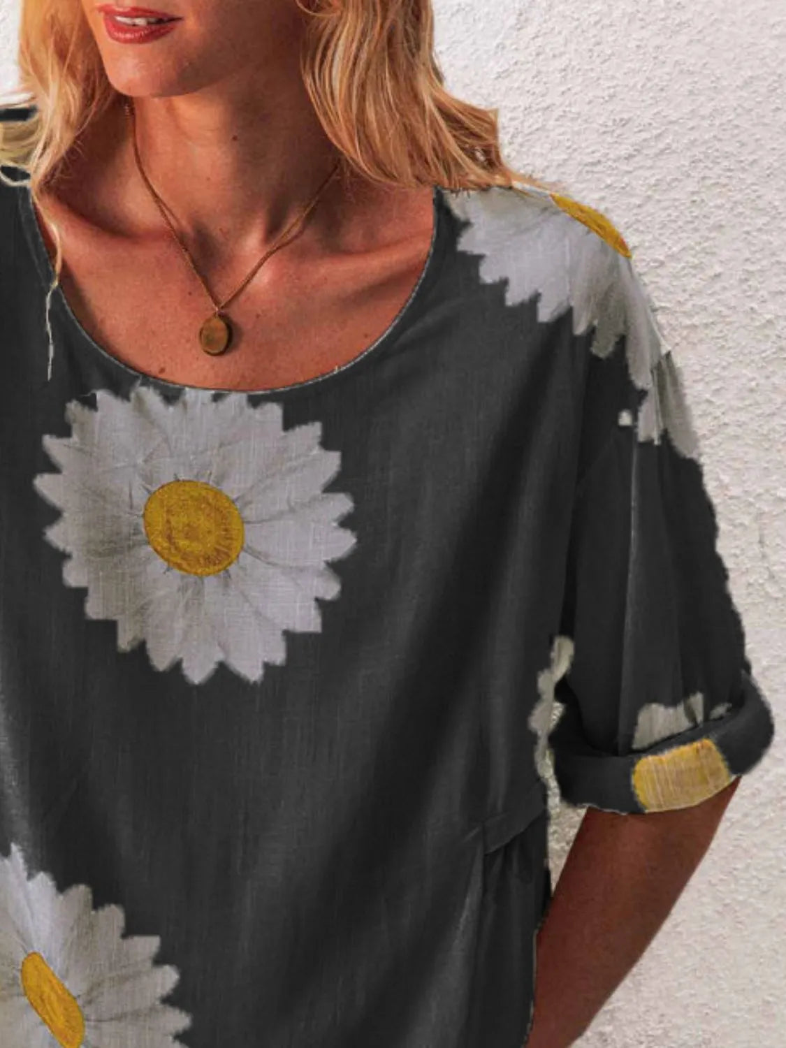 Full Size Flower Round Neck Half Sleeve T-Shirt Plus Size - Tigbul's Variety Fashion Shop