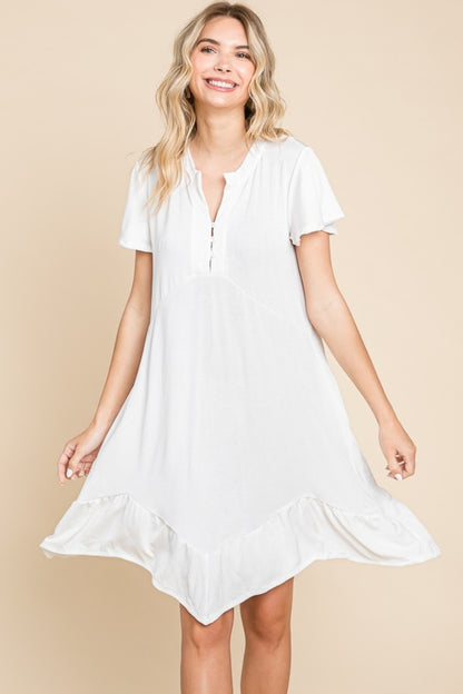 Culture Code Full Size Short Sleeve Ruffled Asymmetric Hem Dress - Tigbul's Variety Fashion Shop