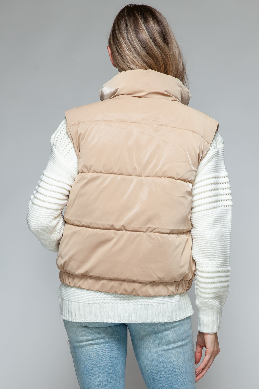 Tan Fine Faux Fur Lining Quilted Vest | Tigbuls Variety Fashion