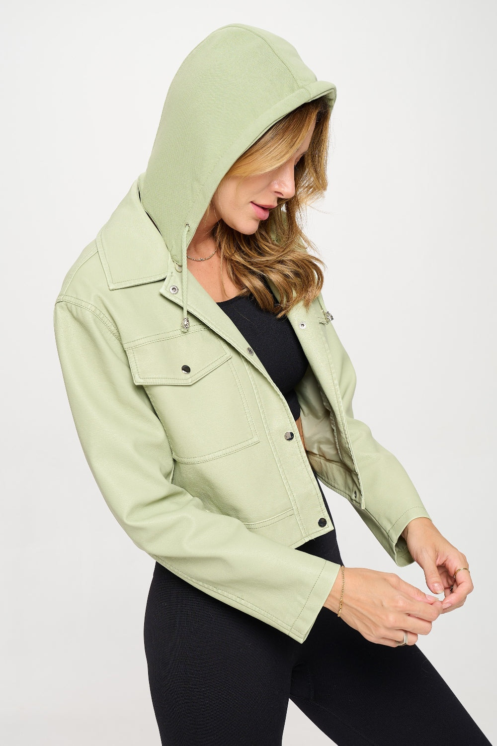 Coalition LA Snap Down Cropped Hooded Jacket - Tigbul's Variety Fashion Shop