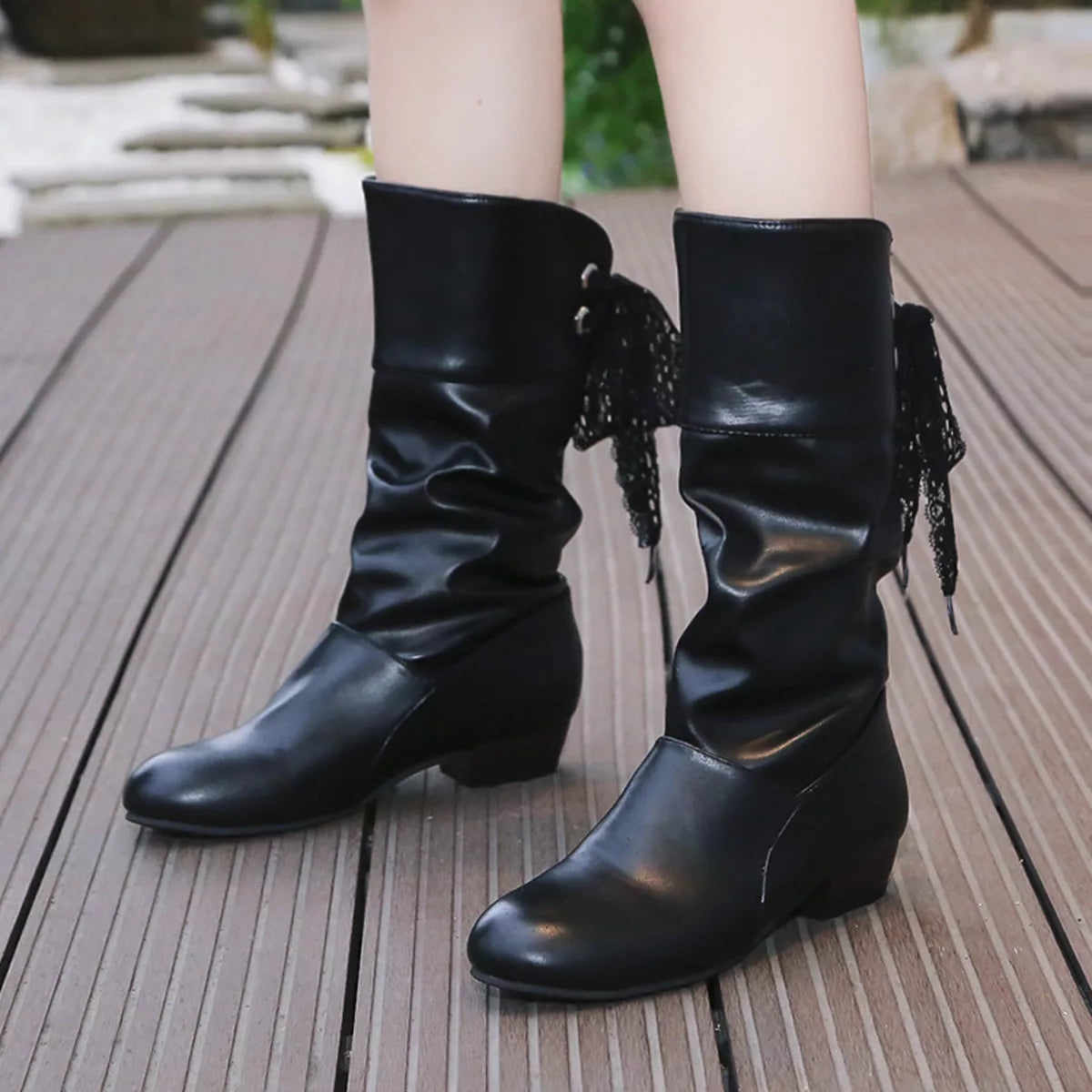 Round Toe Block Heels Boots - Tigbul's Variety Fashion Shop
