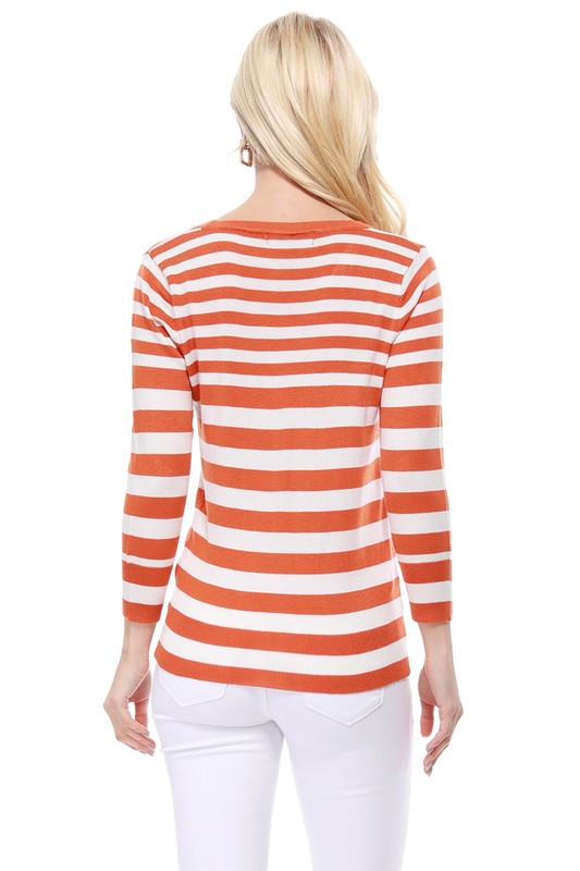 V Neck Striped Spandex Sweater Cardigan - Tigbul's Variety Fashion Shop