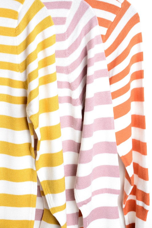 V Neck Striped Spandex Sweater Cardigan - Tigbul's Variety Fashion Shop