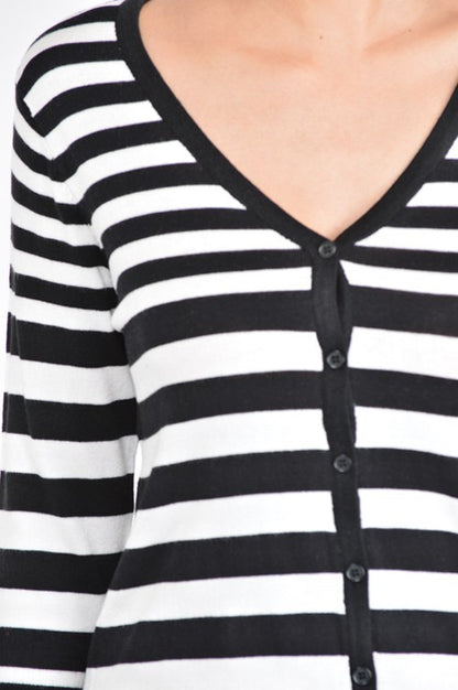 V Neck Striped Spandex Sweater Cardigan - Tigbul's Variety Fashion Shop