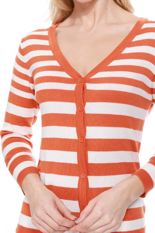 V Neck Striped Spandex Sweater Cardigan - Tigbul's Variety Fashion Shop