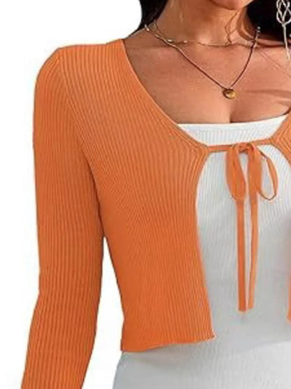 Tie-Front Long Sleeve Cardigan - Tigbul's Variety Fashion Shop