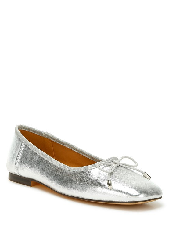 Primrose Metallic Pleather Bow Ballerinas - Tigbul's Variety Fashion Shop