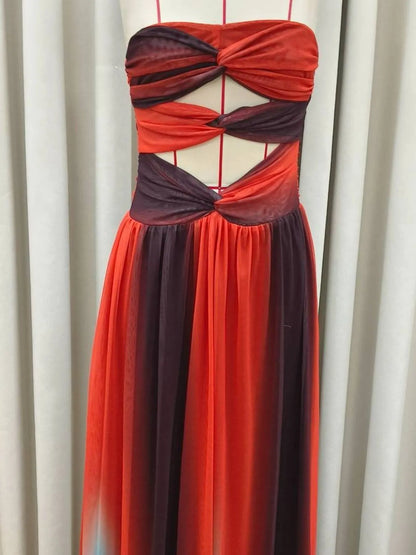 Strapless Cut-Out Rainbow Gradient Maxi Dress - Tigbul's Variety Fashion Shop