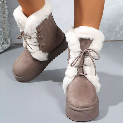 Fuzzy Trim Lace-Up Platform Boots - Tigbul's Variety Fashion Shop