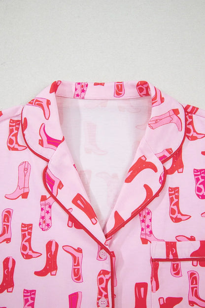 Cowgirl Boots Printed Shirt and Shorts Set - Tigbul's Variety Fashion Shop