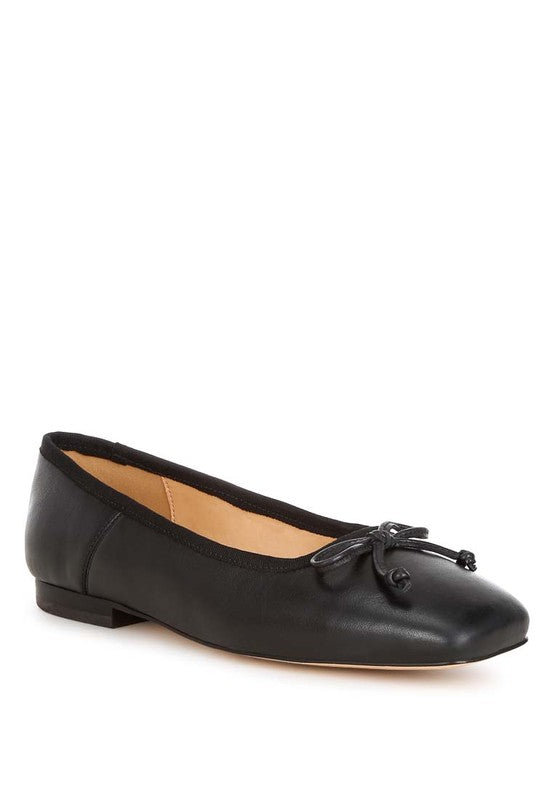 Lutten Genuine Leather Square -Toe Bow Ballerinas - Tigbul's Variety Fashion Shop