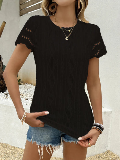 Crochet Lace Short Sleeve T-Shirt - Tigbul's Variety Fashion Shop