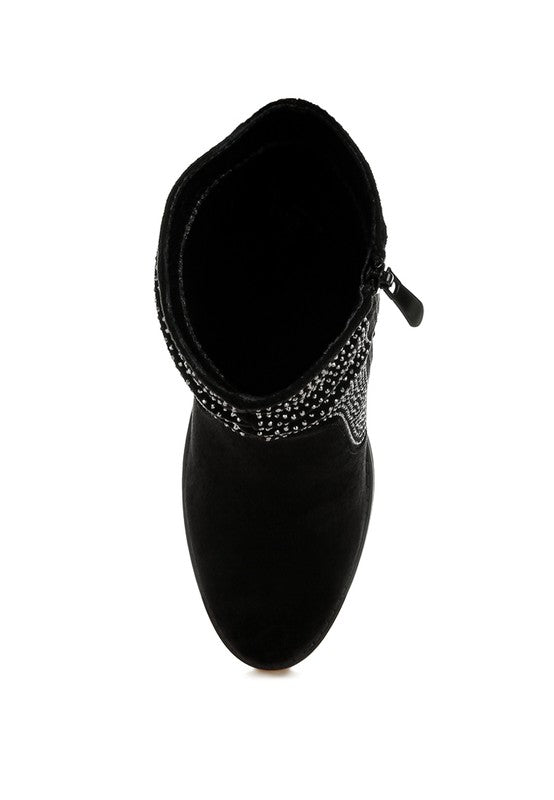 Chinar Rhinestone Studded Slouchy Ankle Boots - Tigbul's Variety Fashion Shop