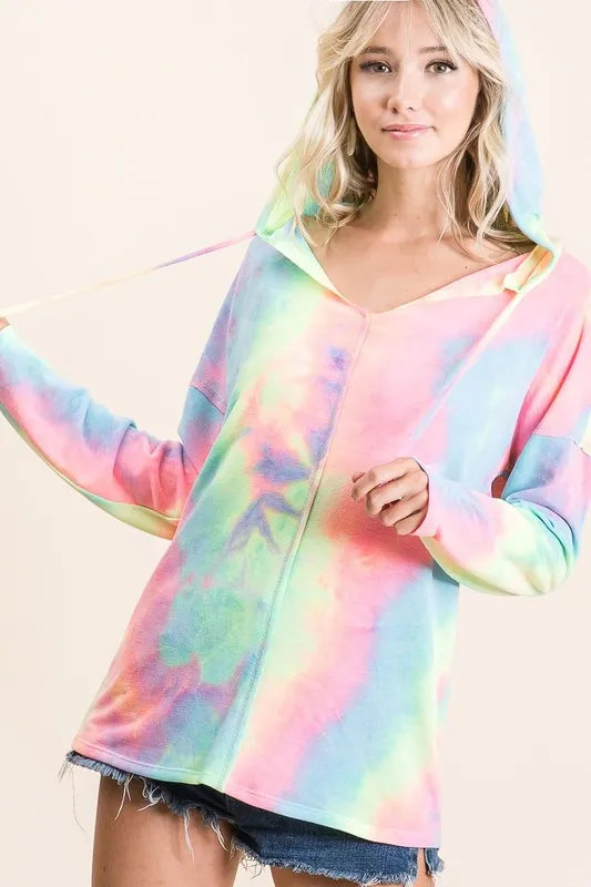 Tie Dye Terry Long Sleeve Hoodie - Tigbul's Variety Fashion Shop