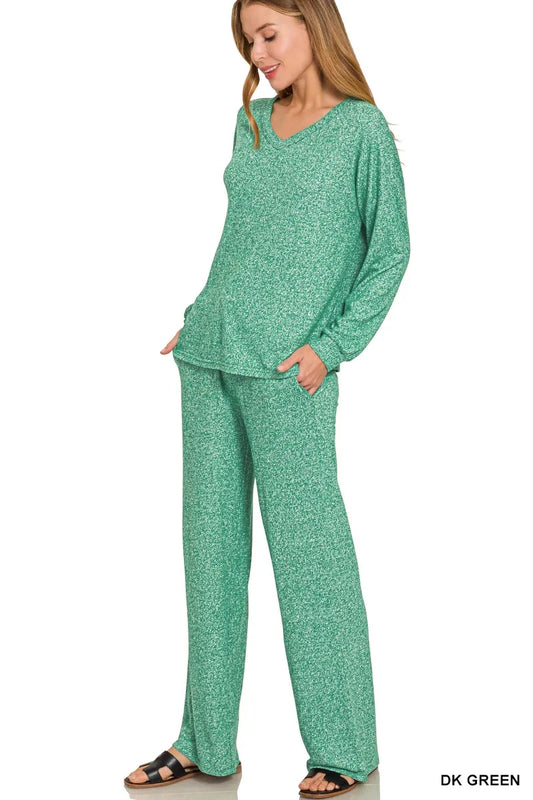 Zenana Soft Melange Long Sleeve Tee & Pants Set - Tigbul's Variety Fashion Shop