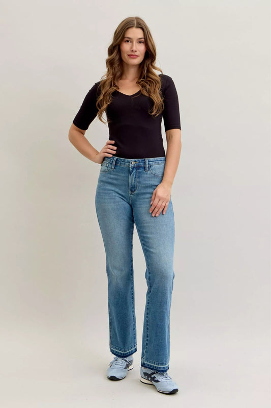 Judy Blue Full Size Mid Rise Slim Bootcut Tummy Control Release Hem Jeans Plus Size - Tigbul's Variety Fashion Shop