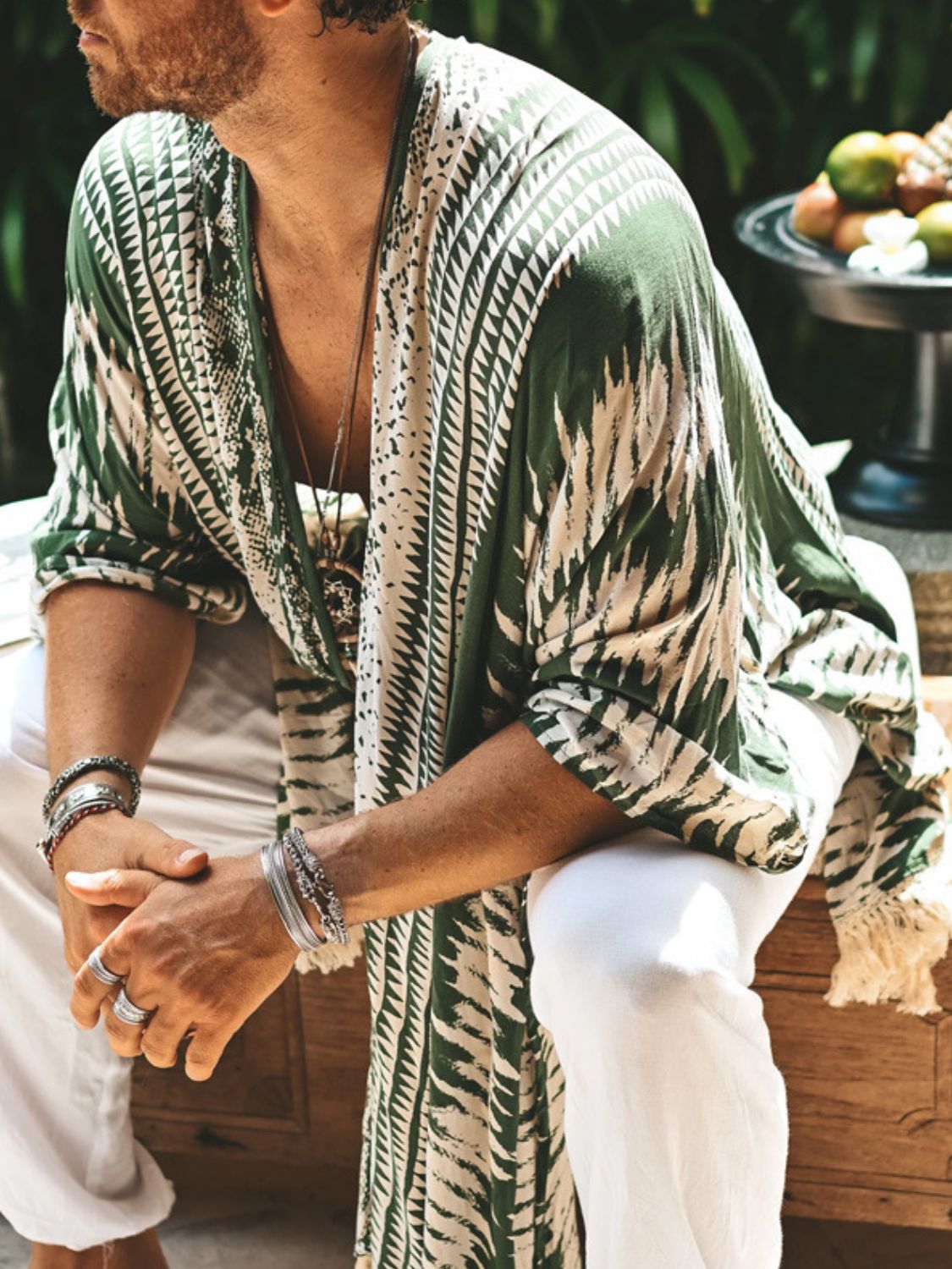 Men's Full Size Fringe Open Front Cover-Up Plus Size - Tigbul's Variety Fashion Shop