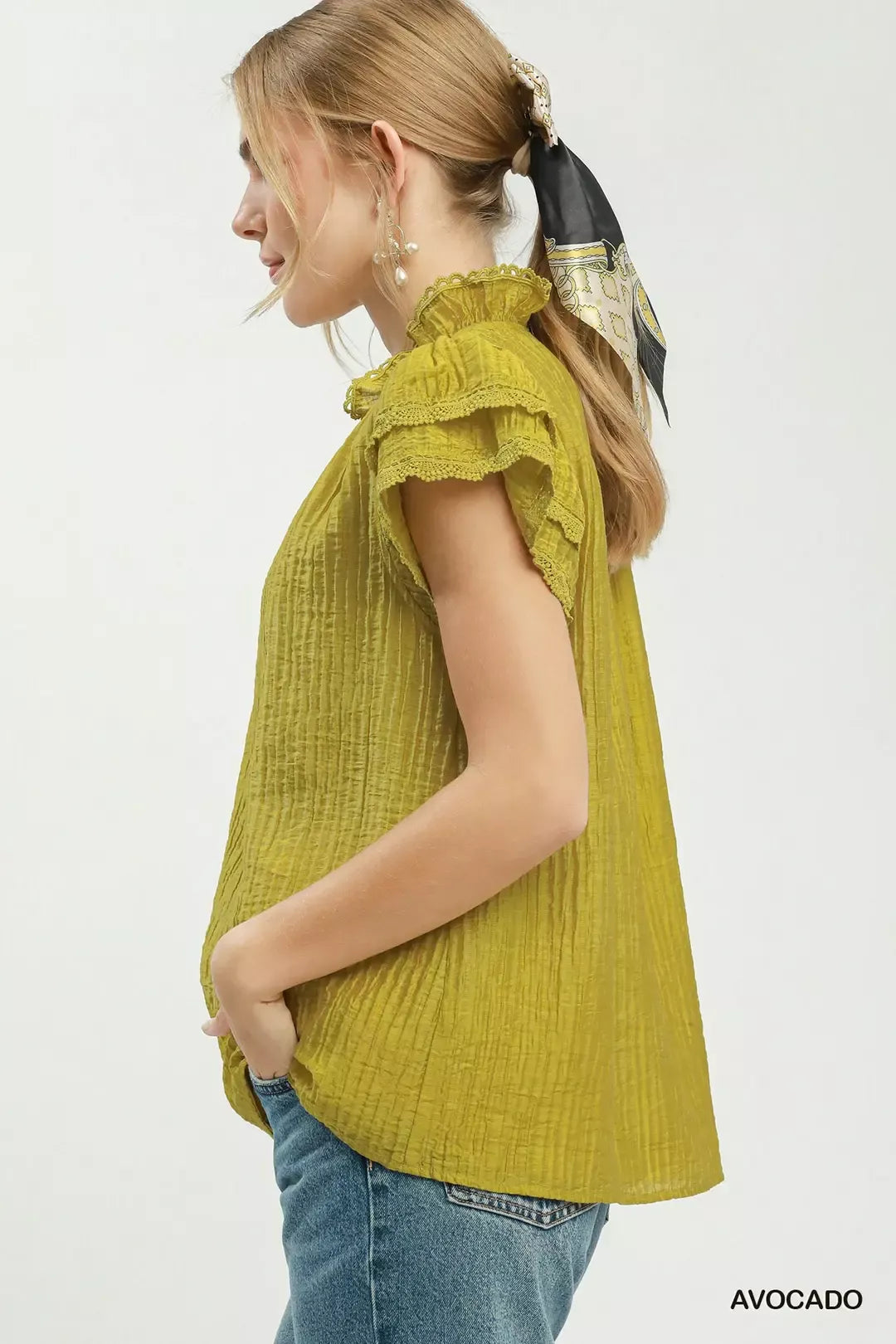 Umgee Lace Trim Ruffle Top - Tigbul's Variety Fashion Shop