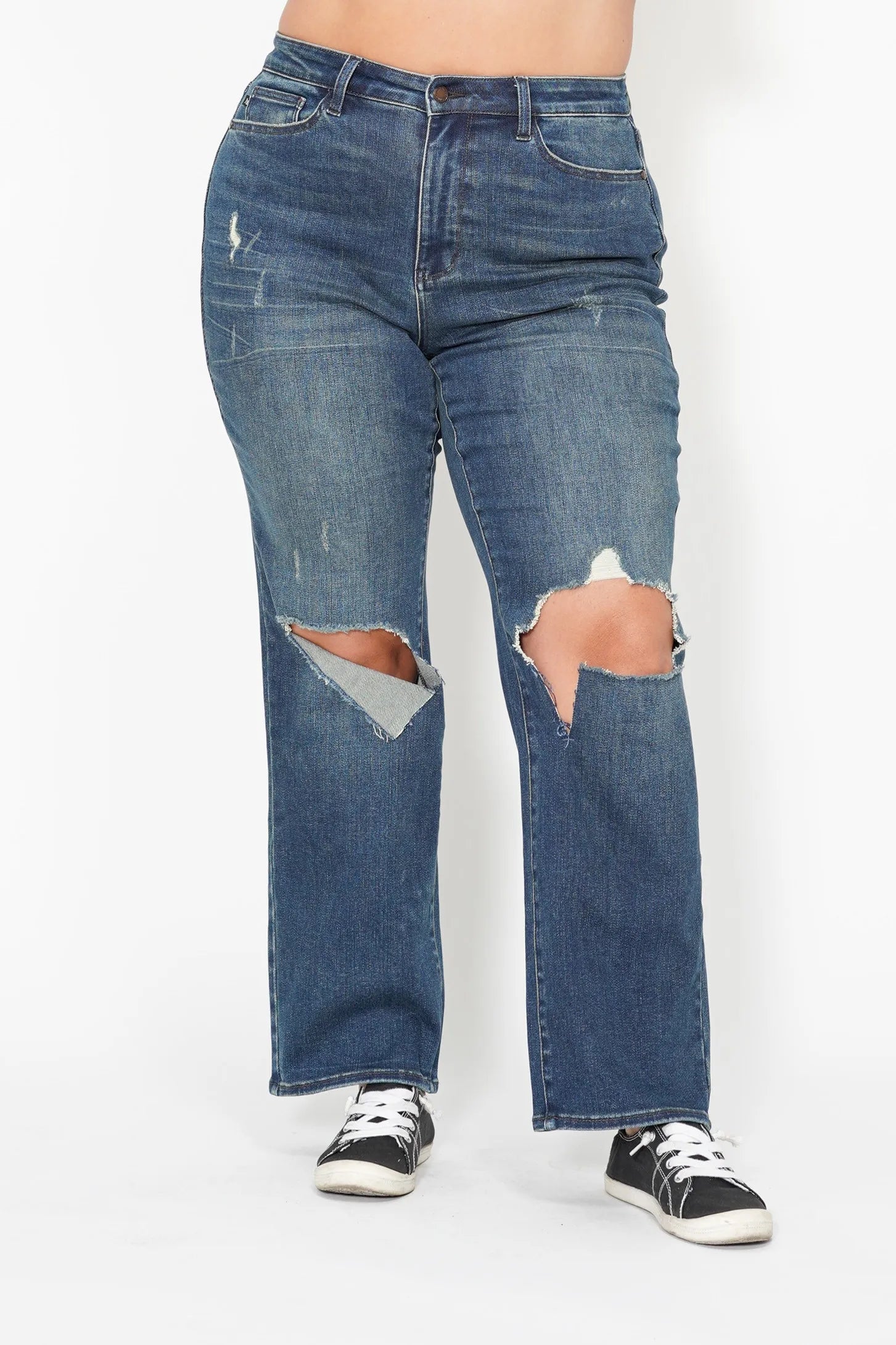 Judy Blue Full Size Hw Ripped Knee Dad Jeans Plus Size - Tigbul's Variety Fashion Shop