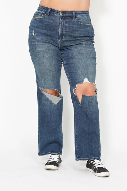 Judy Blue Full Size Hw Ripped Knee Dad Jeans Plus Size - Tigbul's Variety Fashion Shop