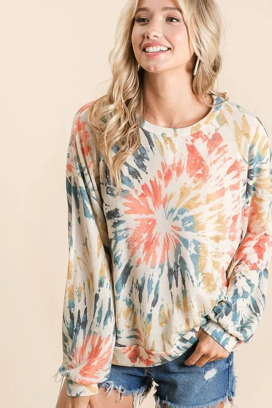 BiBi Tie Dye Print Terry Pull Over - Tigbul's Variety Fashion Shop