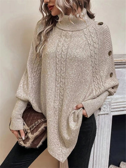 Cable Knit Turtleneck Cape Sweater - Tigbul's Variety Fashion Shop