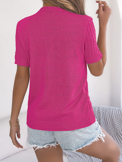 Cable Knit Button Down Short Sleeve Cardigan - Tigbul's Variety Fashion Shop