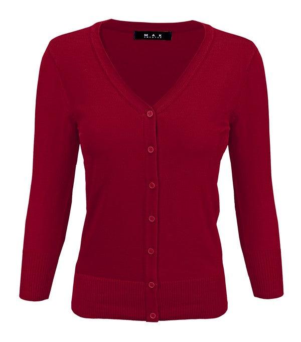 V-Neck Button Down Knit Cardigan Sweater - Tigbul's Variety Fashion Shop