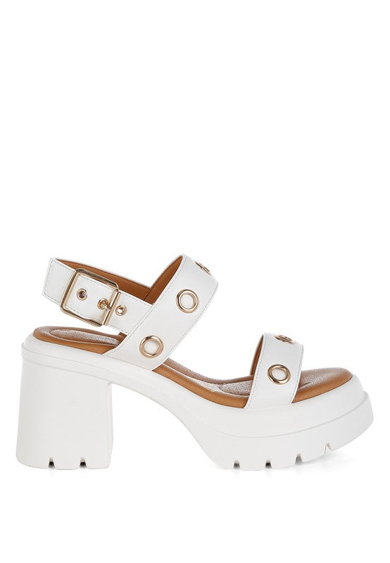 Eyelet Detail Platform Heel Sandals - Tigbul's Variety Fashion Shop