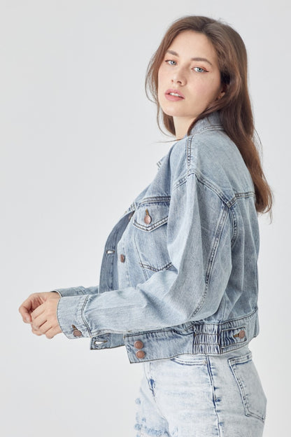 RISEN Full Size Button Down Cropped Denim Jacket - Tigbul's Variety Fashion Shop