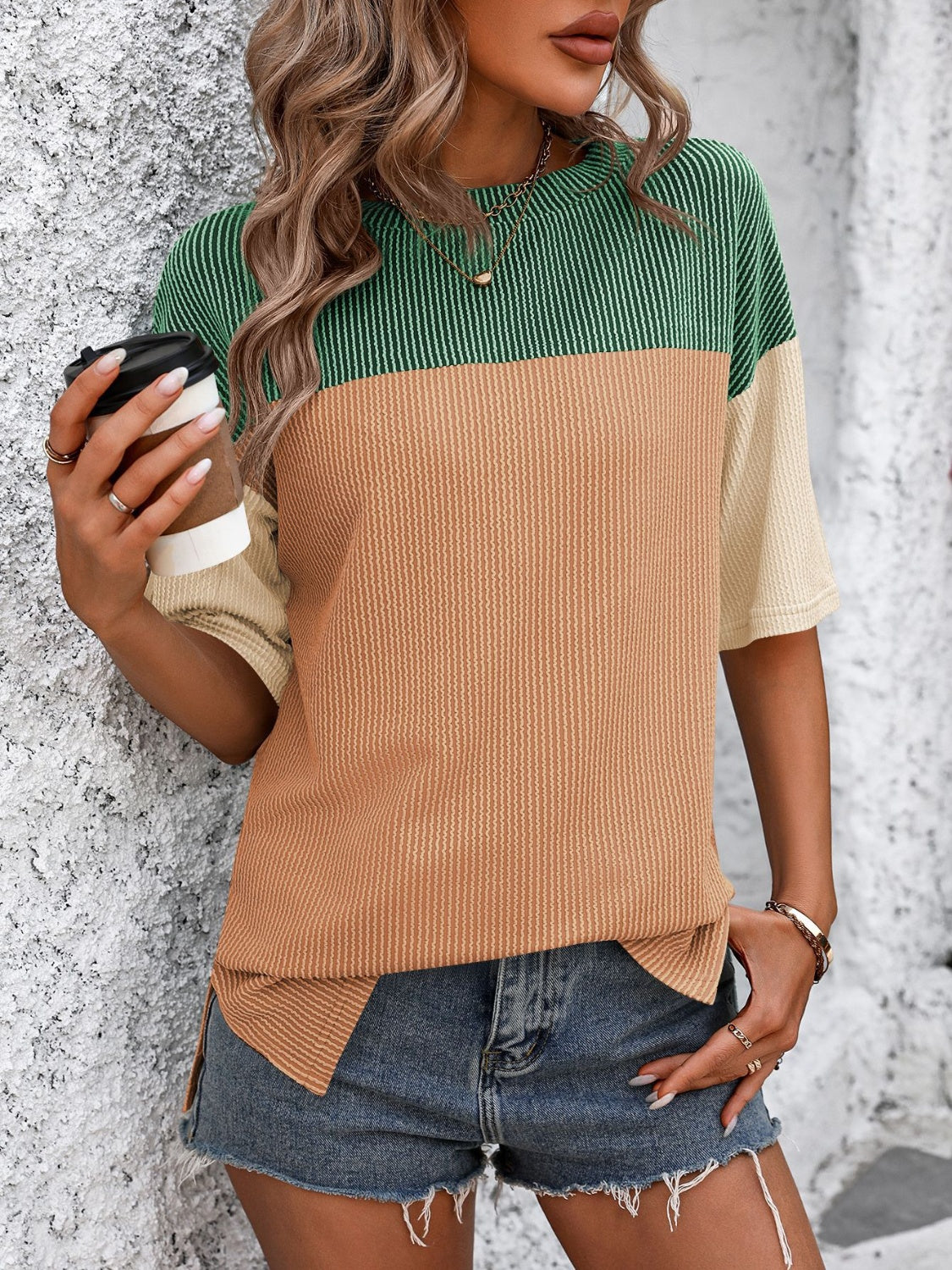 Color Block Round Neck Half Sleeve T-Shirt - Tigbuls Variety Fashion