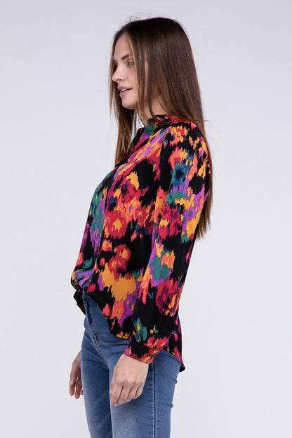 Floral Raglan Sleeve Blouse - Tigbul's Variety Fashion Shop