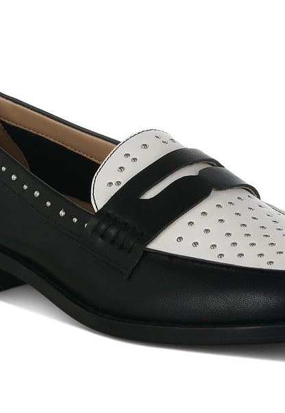 Raisa Stud Embellished Genuine Leather Penny Loafers | Tigbuls