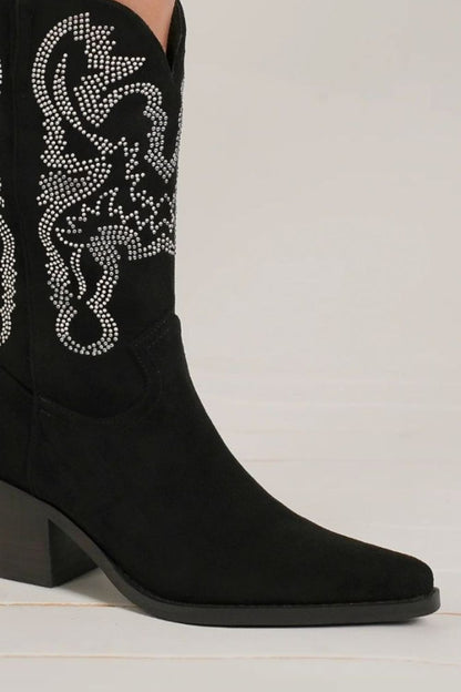 Black Rhinestone Detail Point Toe Boots - Tigbul's Variety Fashion Shop