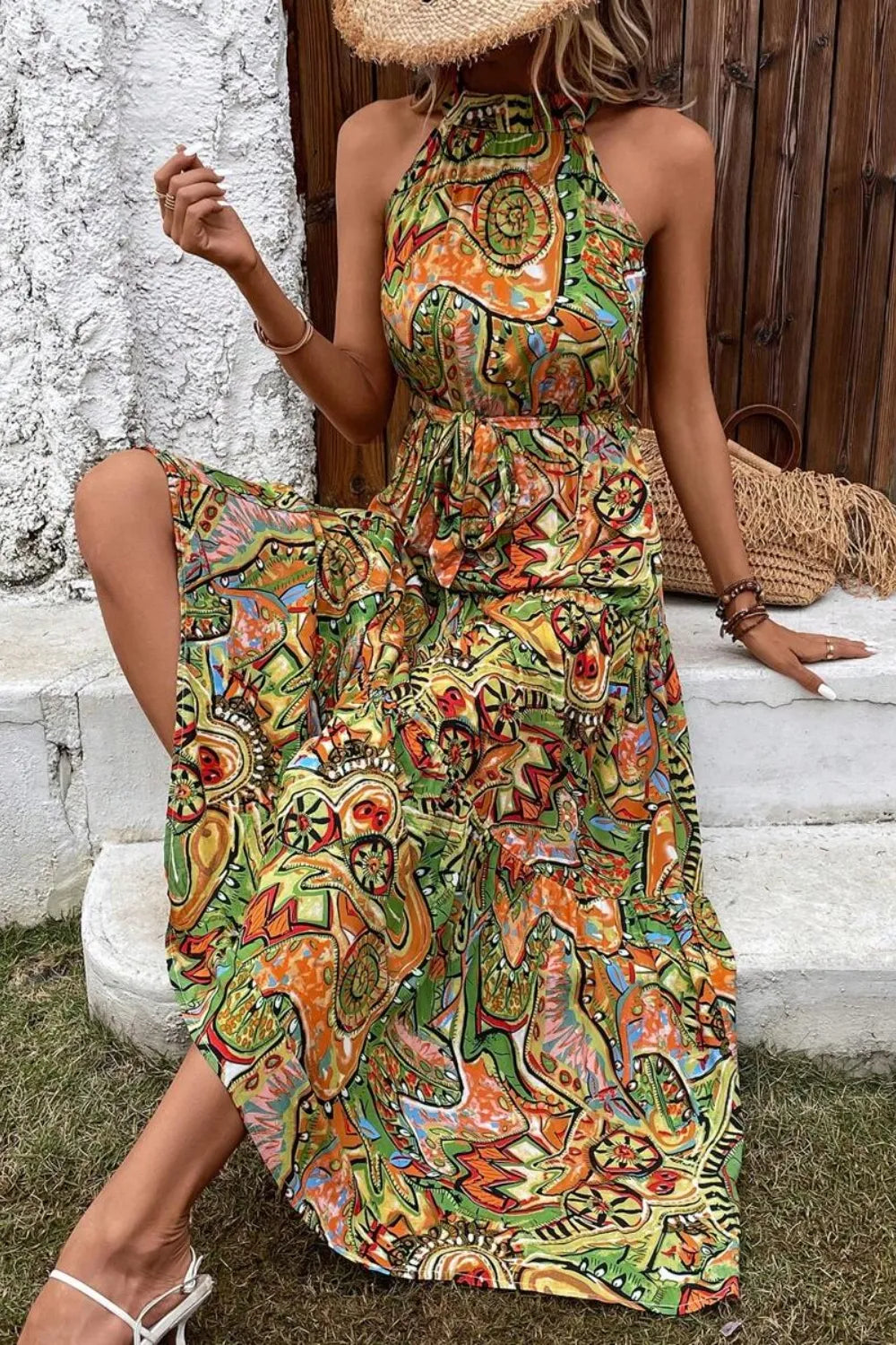 Tied Floral Sleeveless Dress - Tigbul's Variety Fashion Shop