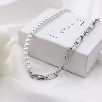 Pearl & Chain Link Necklace - Tigbul's Variety Fashion Shop