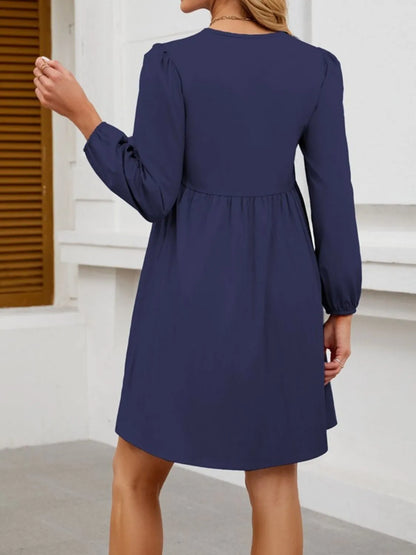 Tie Front Long Sleeve Mini Dress - Tigbul's Variety Fashion Shop