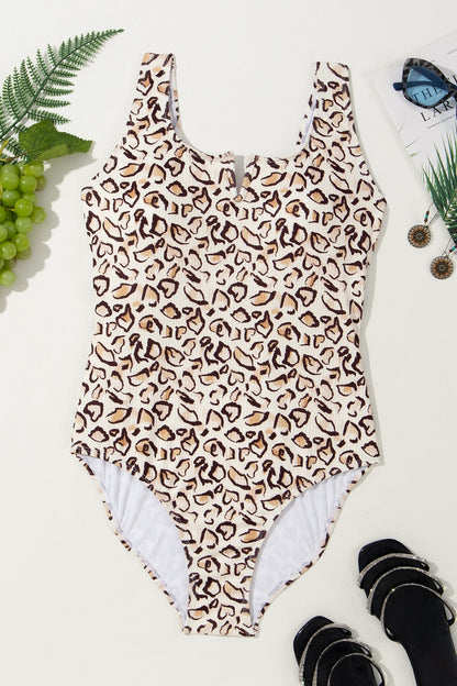 Full Size Leopard Wide Strap One-Piece Swimwear - Tigbuls Variety Fashion
