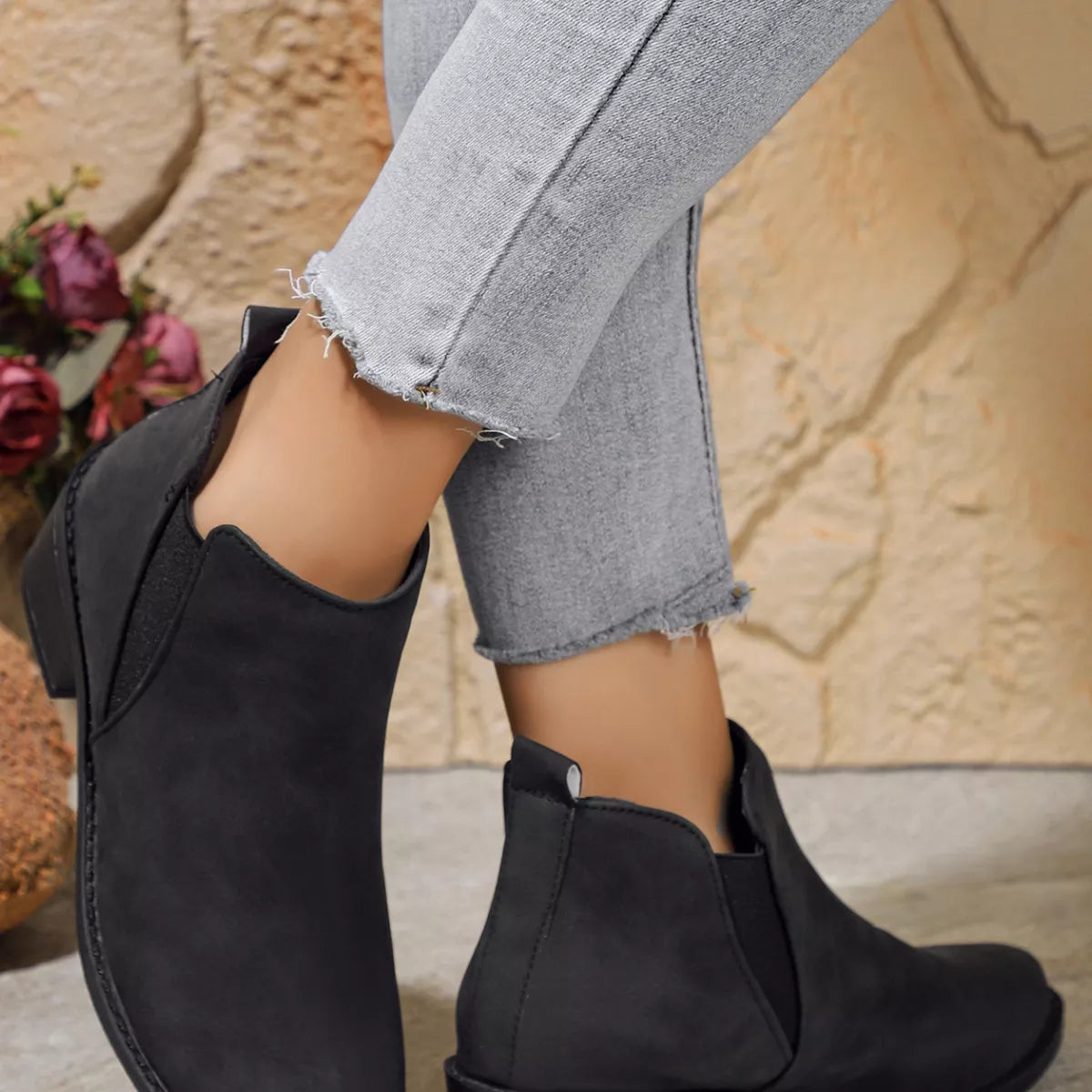 Point Toe Block Heels Ankle Boots - Tigbul's Variety Fashion Shop