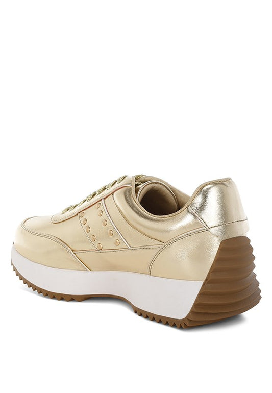 Mujori Metallic Pleather Studded Sneakers - Tigbul's Variety Fashion Shop