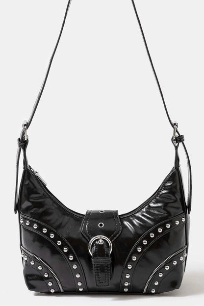 Fame Faux Leather Studded Trim Shoulder Bag - Tigbul's Variety Fashion Shop