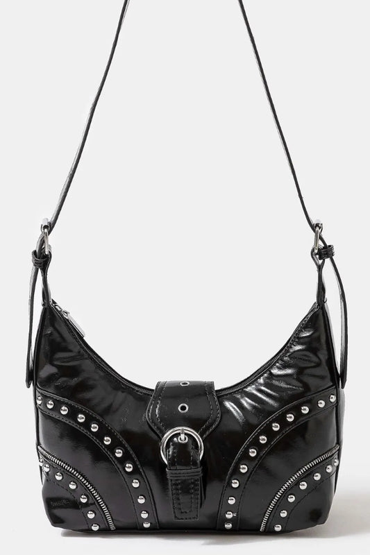 Fame Faux Leather Studded Trim Shoulder Bag - Tigbul's Variety Fashion Shop