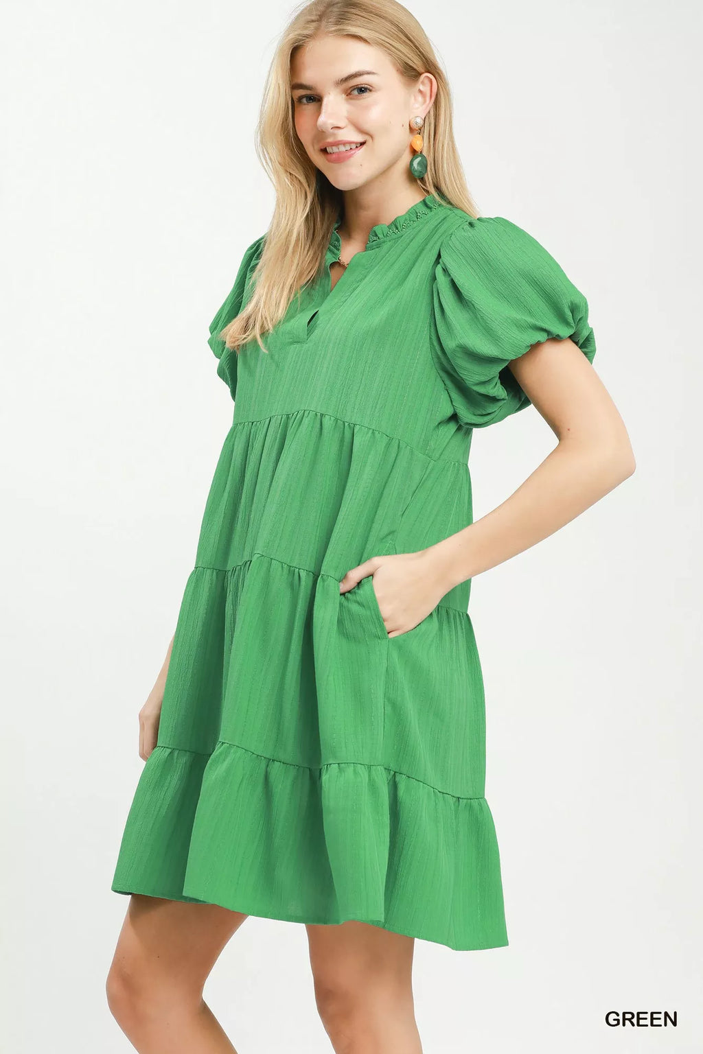 Umgee Puff Sleeve Tiered Babydoll Dress - Tigbul's Variety Fashion Shop