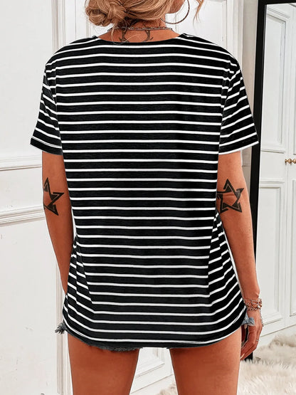 Striped Short Sleeve Top - Tigbul's Variety Fashion Shop