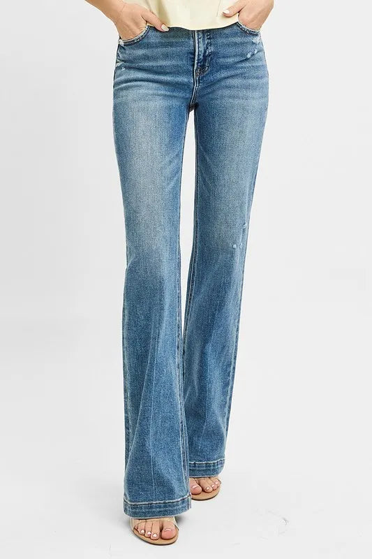 RISEN Full Size Distressed Detail Bootcut Jeans Plus Size - Tigbul's Variety Fashion Shop