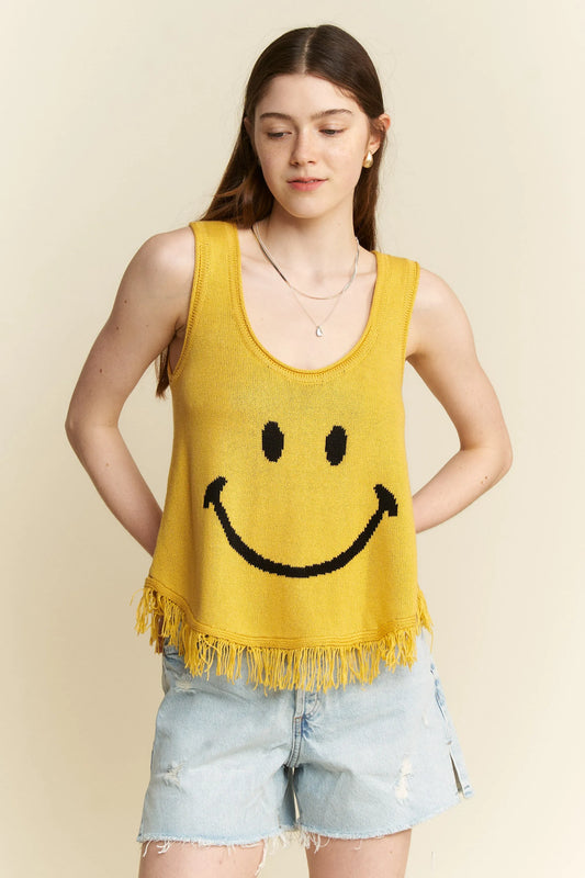 Smiley Fringe Tank Top - Tigbul's Variety Fashion Shop