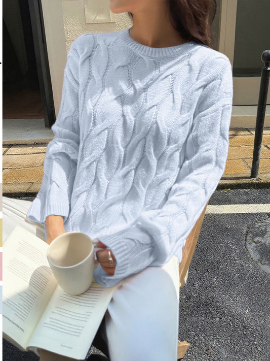 Cable Knit Long Sleeve Sweater - Tigbul's Variety Fashion Shop