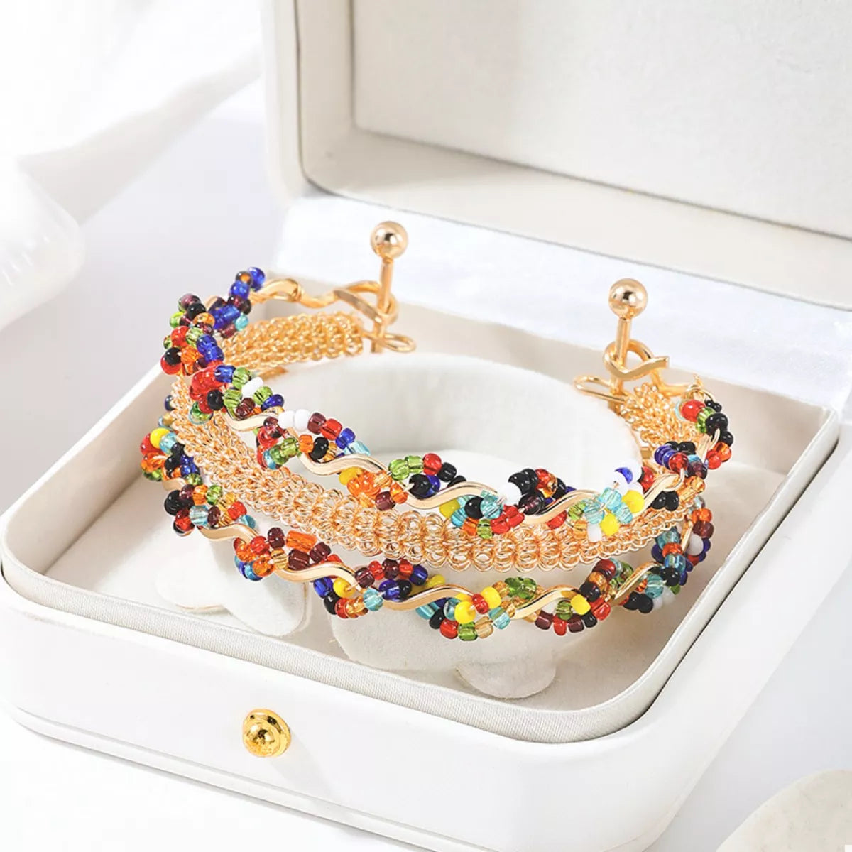 18K Gold-Plated Three Layered Open Bracelet - Tigbul's Variety Fashion Shop